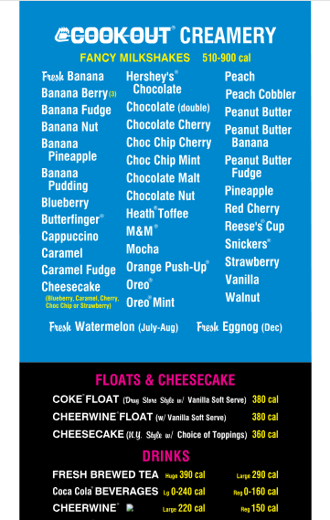 cookout milkshake flavors