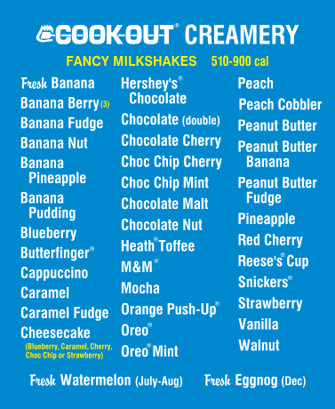 Cookout Creamery Fancy Milkshakes menu