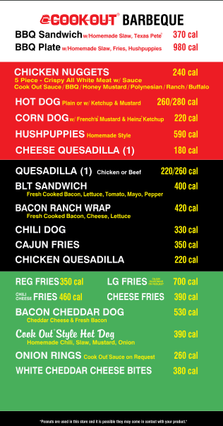 Cookout Menu With Prices