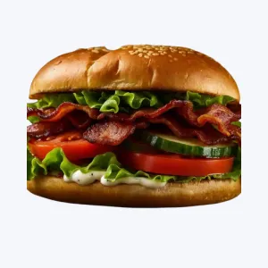 Restaurant cook out BLT sandwich with crispy bacon, lettuce, and fresh tomato