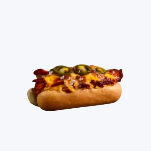 Cookout bacon cheddar hot dog with crispy bacon and melted cheese