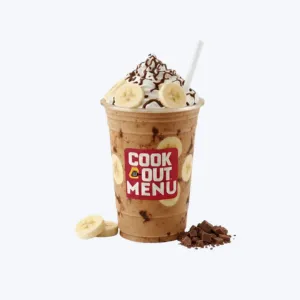 Cookout Banana Fudge milkshake with fudge drizzle
