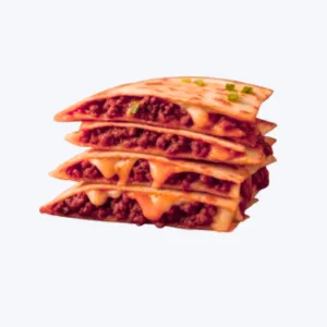 Cookout menu cheeseburger quesadilla with beef, cheese, and grilled tortilla