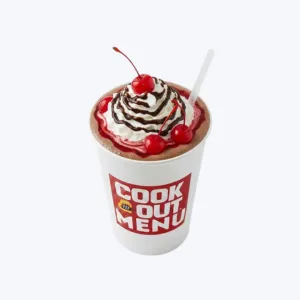 Cookout Chocolate Cherry milkshake with dark chocolate and maraschino cherries