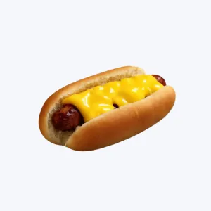 Cookout cheese dog with melted cheddar on grilled hot dog