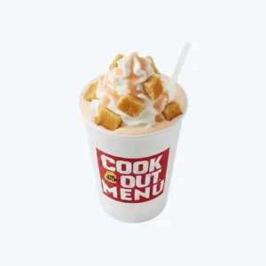 Cookout Peach Cobbler milkshake with cobbler bits