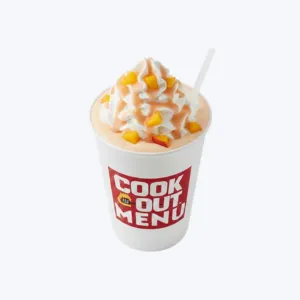 Cookout Peach milkshake with juicy peaches and vanilla ice cream