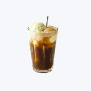 Cookout root beer float with vanilla ice cream and foam