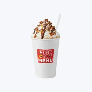 Cook out Snickers milkshake with Snickers chunks caramel and peanuts